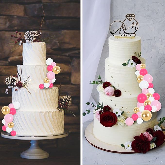 BEISHIDA 40 Pcs Foam Ball Cake Toppers with Sticks Mini Cake Decorations for Birthdays, Weddings, Baby Showers, DIY Baking Supplies, Anniversary Party (Hot Pink，Pink，White，Gold)