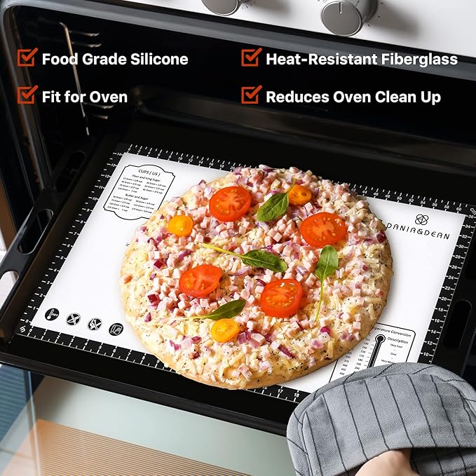 Silicone Baking Mat,26" x 16" Non-slip Dough Rolling Pastry Mat Non Stick Baking Sheet Mat with Measurement Cookies,Macarons,Bread