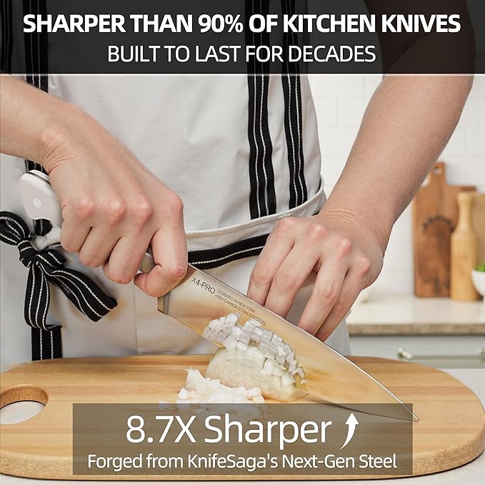 Kitchen Knife Block Set, 15-Piece Enduring Ultra Sharp Knife Set, Japanese High Carbon Stainless Steel, Premium Forged Knives for Kitchen and Professional Chefs, White