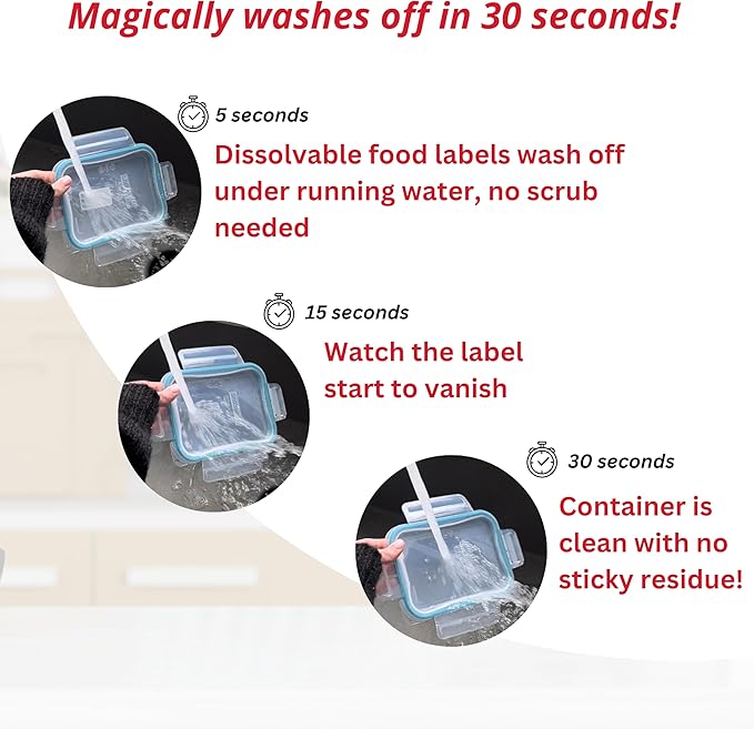 2x1 Dissolvable Food Labels (500, Red) - Writeable Material, Easy Removal, Restaurant Supplies, Kitchen Labels