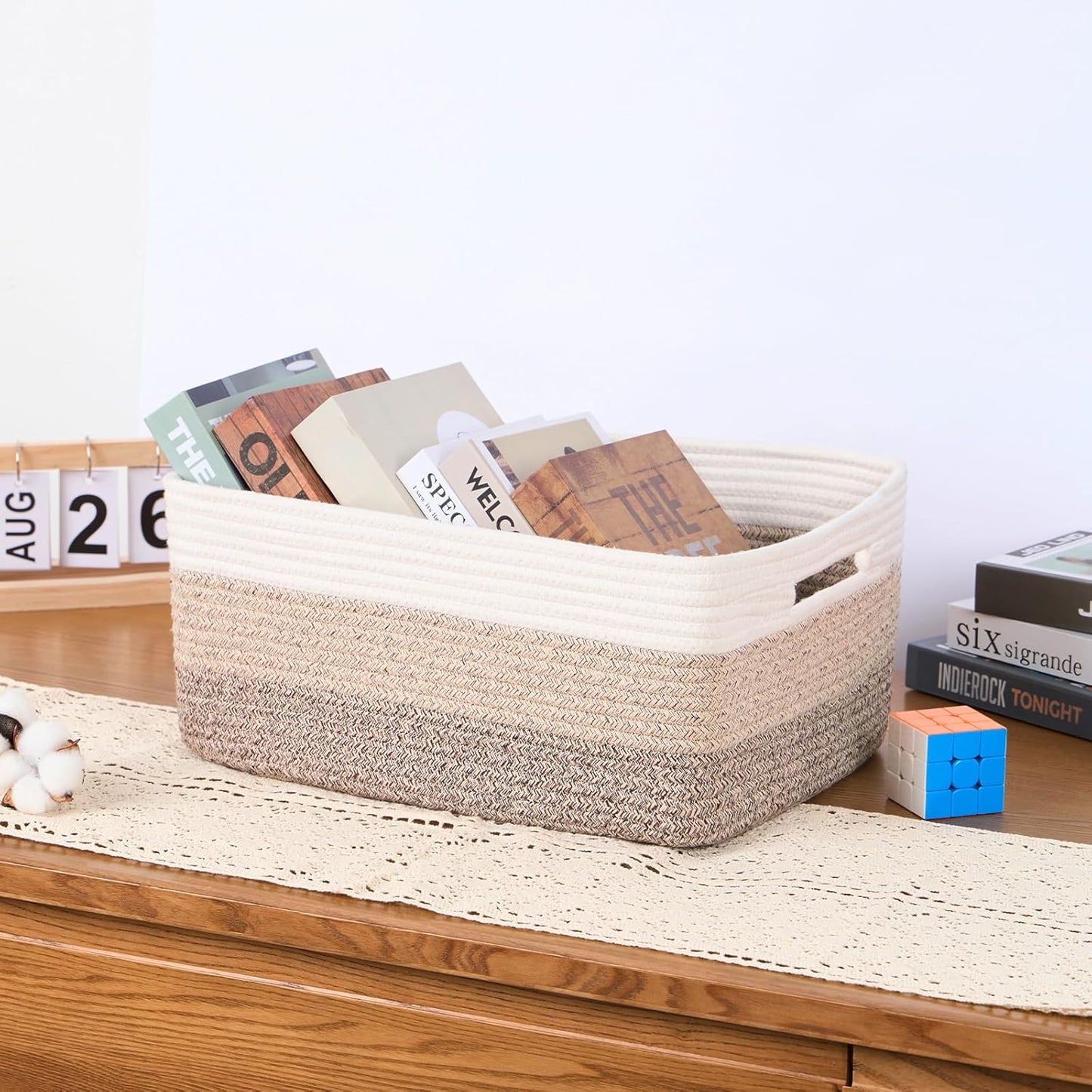 Large Storage Baskets for Organizing, Closet Shelf Baskets for Clothes Blanket Towels, Baby Nursery, Toy Bins Box, Woven Rope Baskets, 17 x 13 x 7.5”, 4 Packs Gradient Brown