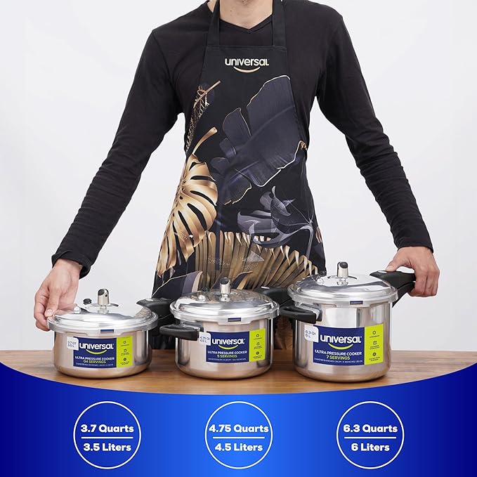 Universal (6.3 Quart / 6 Liter) Anti-Rust Ultra Pressure Cooker, Aluminum Pressure Cooker for 7 Servings, Even Heat Distribution, Diameter 9.4 inches, Height 9.6 inches