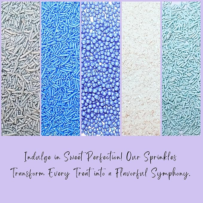 Confect Blue Sprinkles Mix – 5 Shades of Blue with Navy Dragees, Silver, Baby Blue Jimmies & White Sparkling Sugar | Edible Sprinkles for Cakes, Cupcakes & Baking | Vegan, Gluten-Free, Nut-Free, Soy-Free, Dairy-Free, Palm Oil-Free- 5 Oz