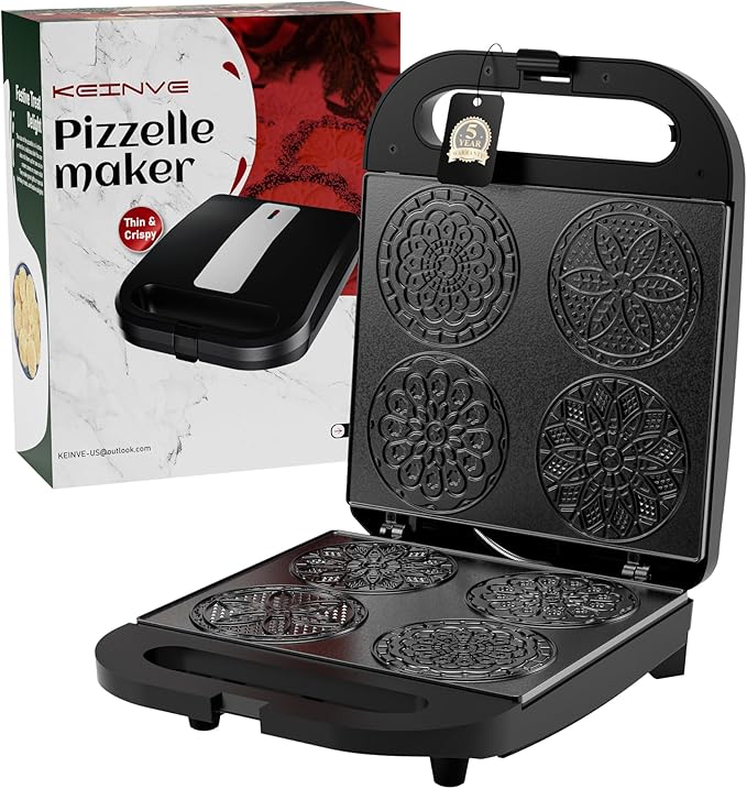 Pizzelle Maker Machine, Mini Non-stick Electric Pizzelle Cookie Baker for Holiday, Party, Treat (Ceramic Coating, 4 * 4")