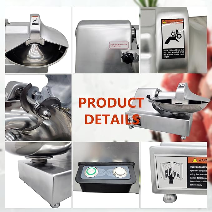 INTSUPERMAI Commercial Electric Multi Function Chopper Food Shredder Processor 5.5L Multifunction Meat Bowl Cutter Mixer with 304 SS Blade for Meat Vegetable Cutter Chopper Machine 110V 550W 120kg/h