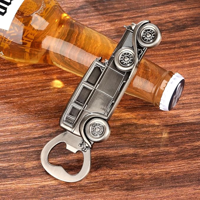 LKKCHER Car Bottle Opener, Classic Car Gifts for Men Him, Birthday Fathers Day Christmas Gifts for Men Dad Grandpa, Vintage Beer Accessories, Silver with Gift Bag