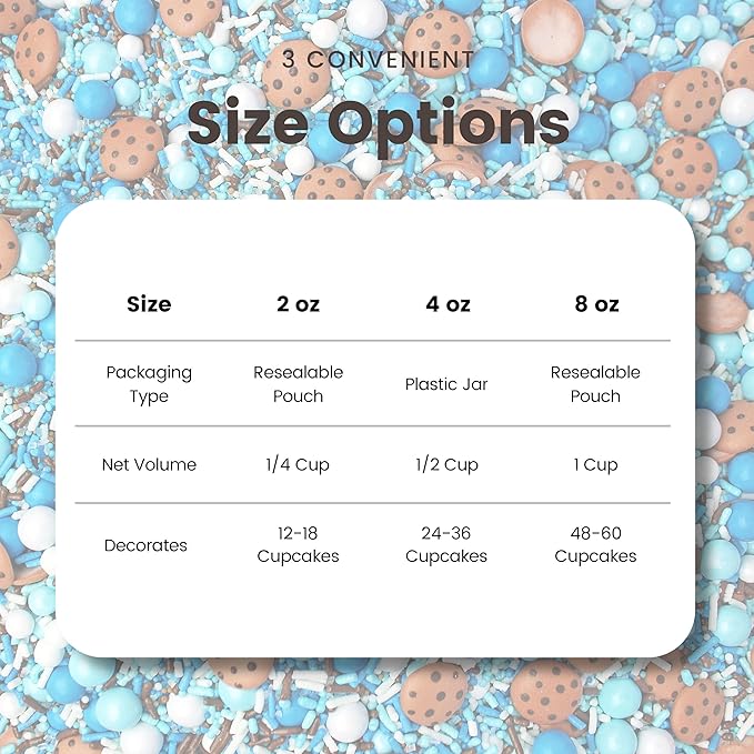 Sprinkle Pop Cookies & Milk Sprinkle Mix| Blue and White Sprinkles with ~12 Hand Piped Chocolate Chips Cookies and Brown Pops| Decorating Sprinkles Made in USA For Birthday Cake Cupcakes Donuts, 4oz