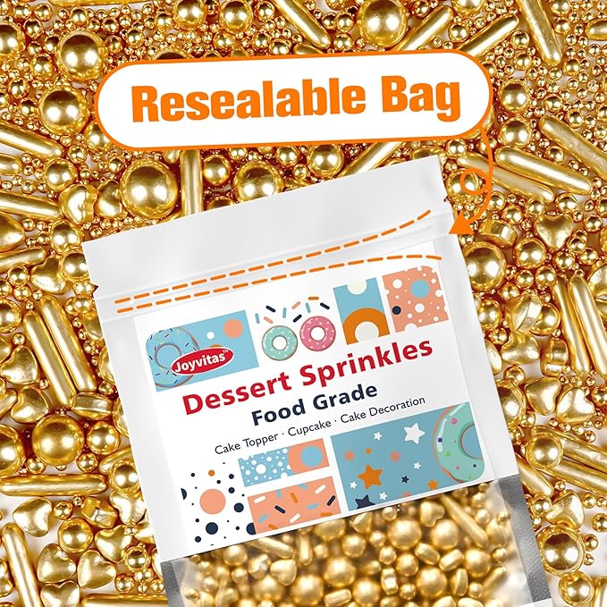 Gold Pearl Heart Sprinkles, Pearls Sprinkles For Cake Decorating, 150g/5.29oz Mix Size Sugar, Donuts, Cakes, Ice Cream, Mother's Day, Valentine's Day, Wedding Party, Christmas Supplies