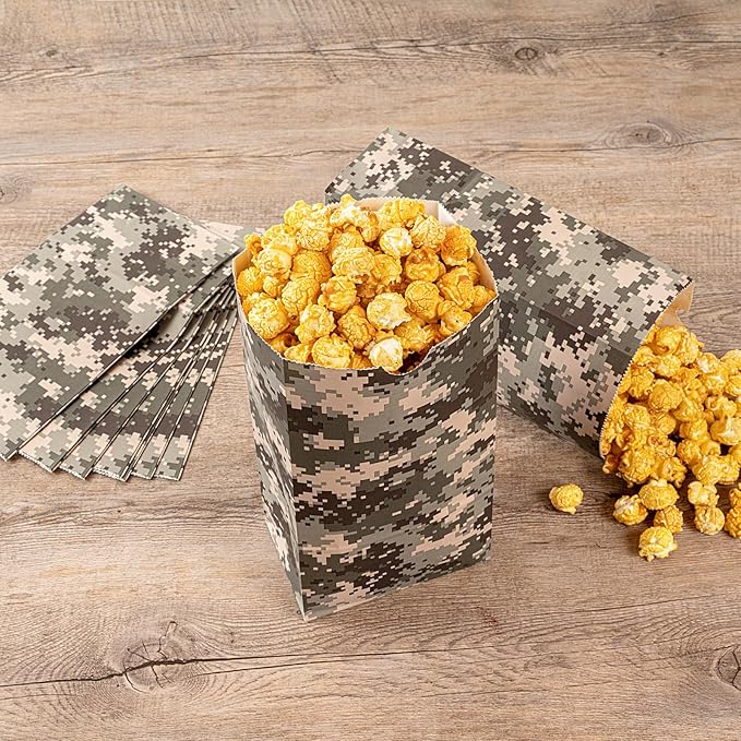 Restaurantware Bag Tek 4 LB Disposable Lunch Bags 100 Sturdy Take Out Bags - Flat Bottom Great For Restaurants Cafes And Bakeries Camouflage Paper Popcorn Bags Versatile For Grocery And More