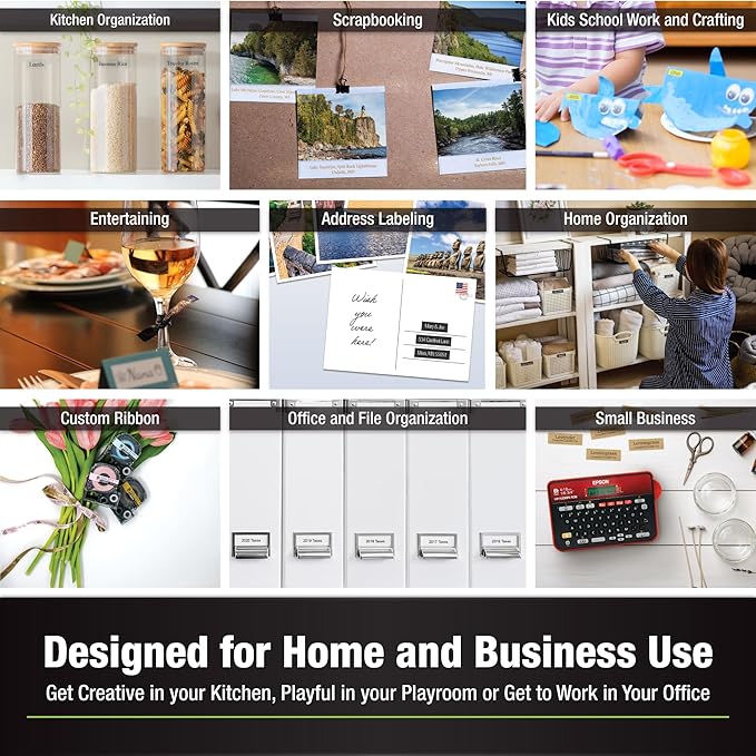 LABELWORKS Epson LW-K200PX-RDB Portable QWERTY Keyboard Label Maker for Home & Hobbies – Craft, Organize, and Personalize - Red Black Printer