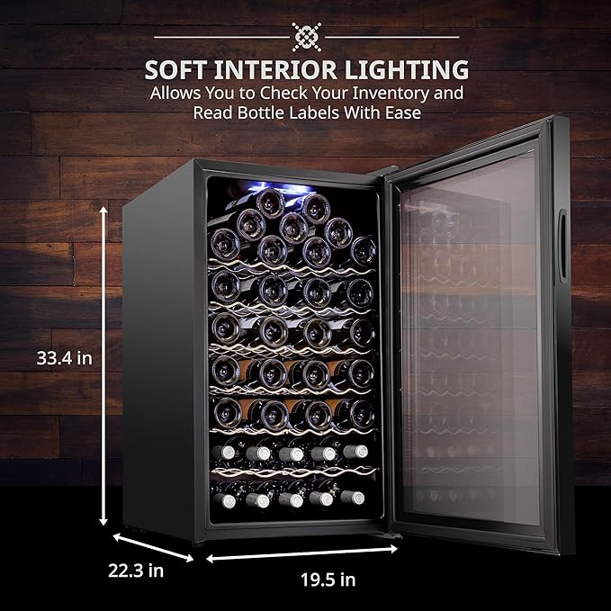 Ivation 51 Bottle Compressor Wine Cooler Refrigerator with Wi-Fi Smart App Control Cooling System | Large Freestanding Wine Cellar Fridge For Red White Champagne or Sparkling, Black Glass Door & Lock