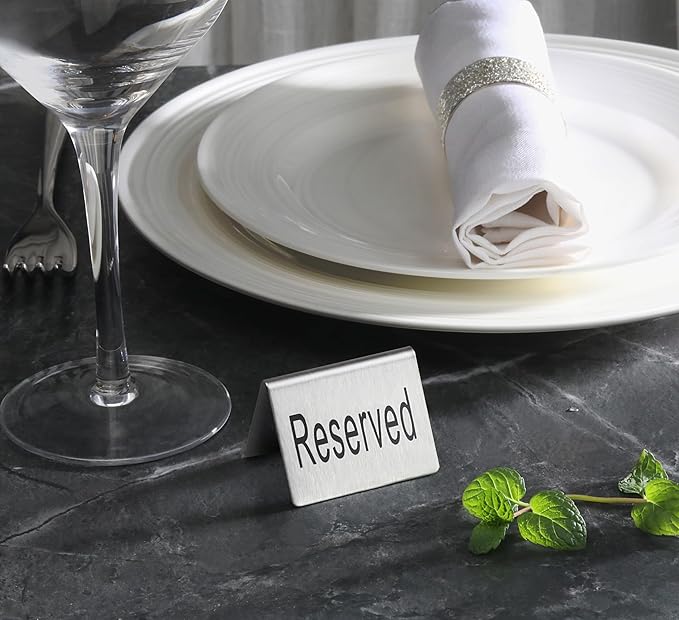 New Star Foodservice Stainless Steel Table Tent Sign (Silver (Reserved), 2"x 1.5" (Set of 2))