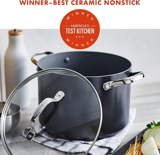 GreenPan Valencia Pro Hard Anodized Healthy Ceramic Nonstick 8QT Stock Pot with Lid, PFAS-Free, Induction, Dishwasher Safe, Oven Safe, Gray