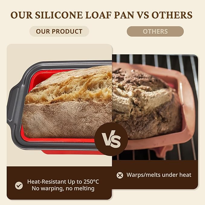 BRONYPRO 9x5 Inch Non-Stick Bread Loaf Pan,Non-Toxic Silicone Baking Mold For Homemade Bread,Heavy-Duty Steel Frame,Dishwasher Safe-Red