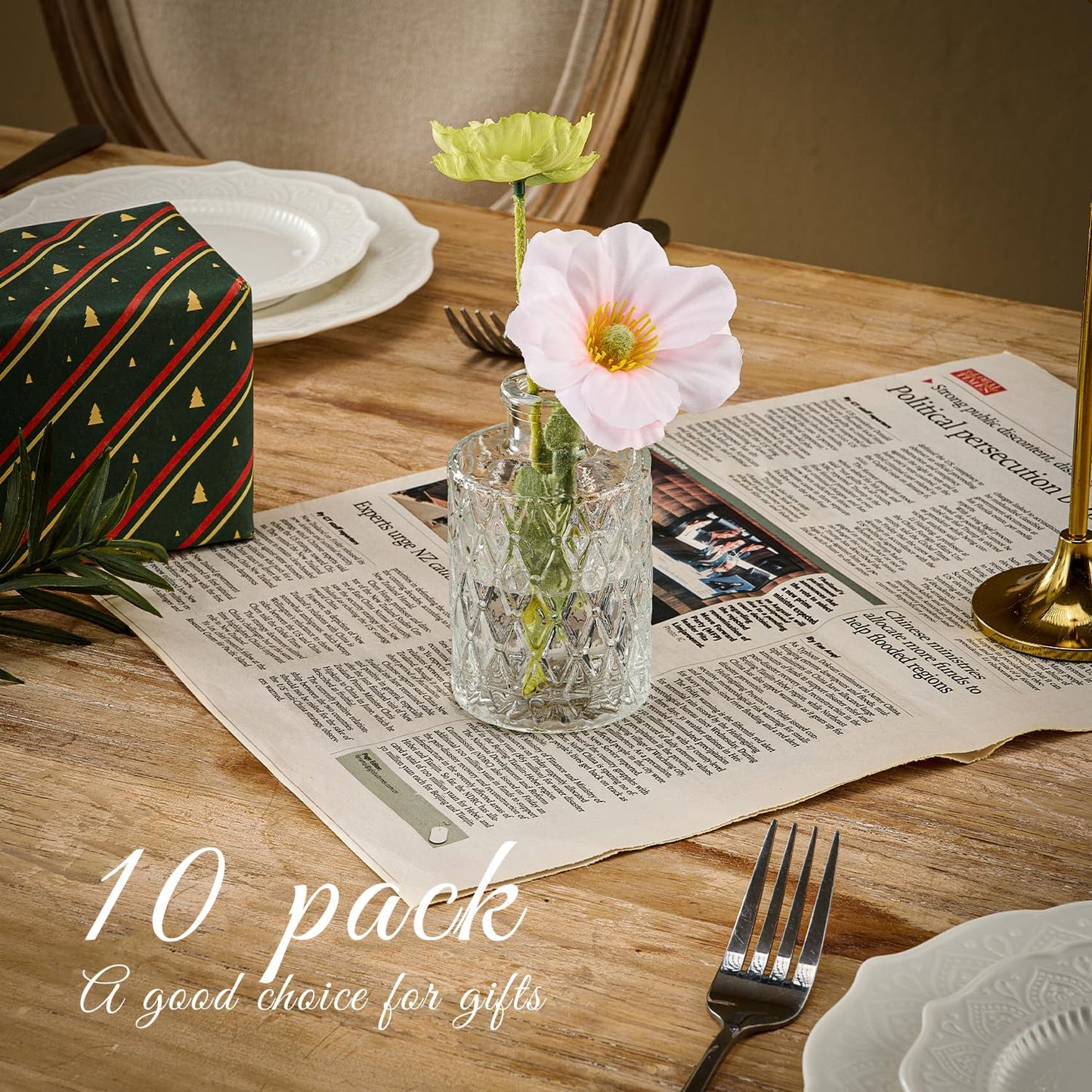 Glass Bud Vase Set of 10 Pcs Small Minimalist Vases for Flowers, Vintage Rustic Home Decor for Table Centerpiece Wedding Party, Modern Clear Aromatherapy Bottle for Living Room Bedroom