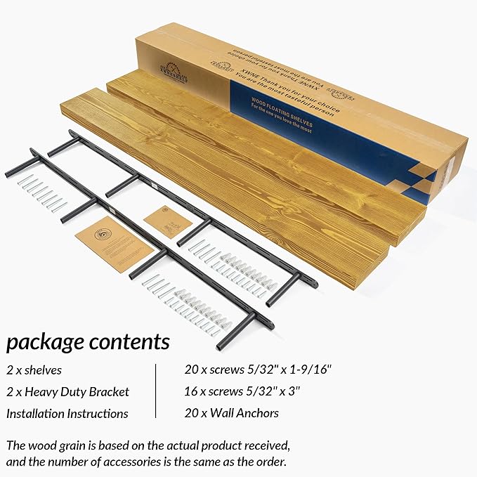 Rusitc Floating Shelves 60 inch Long 8 "deep Set of 2, Heavy Duty Wood Wall Mounted Shelves for Bathroom Living Room Kitchen,Book Shelves with Thickened Hidden Bracket-Gold Oak