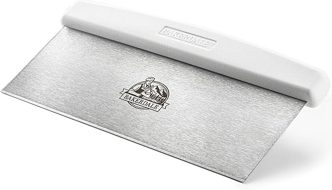 Bakerdale Large Bench/Dough/Cake Scraper, Icing Smoother Spreader, 10-inch Long Stainless Steel Blade, with white Polypropylene Handle