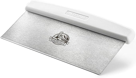 Bakerdale Large Bench/Dough/Cake Scraper, Icing Smoother Spreader, 10-inch Long Stainless Steel Blade, with white Polypropylene Handle