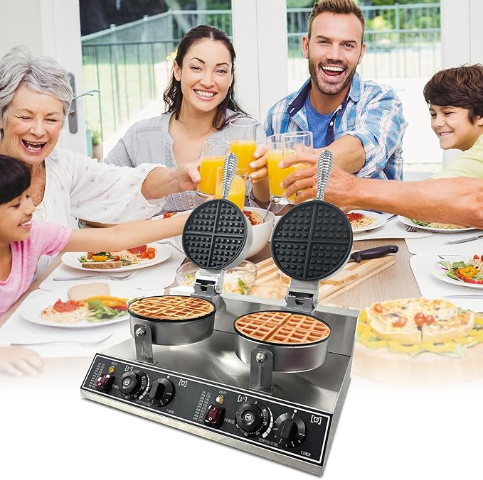 Commercial Waffle Maker for Home and Restaurant, 2400 W Nonstick Waffle Iron, Double Head Stainless Steel Waffle Maker,No Rotation