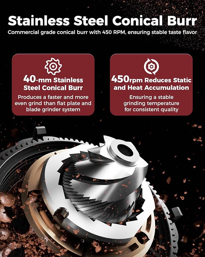 Tuni E2 58mm Espresso Machine and G1 Ivory Conical Burr Coffee Grinder Combo, 20Bar Dual Boiler Coffee Maker with 10mm Steam Milk Frother, 48 Grind Settings Anti-static Burr Mill