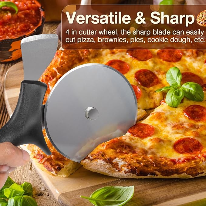 Professional Pizza Cutter & Crust Cutter 2 in 1, Steel 4" Pizza Wheel Cutter and Pizza Crust Knife, Stainless Steel Blade with Protective Cover