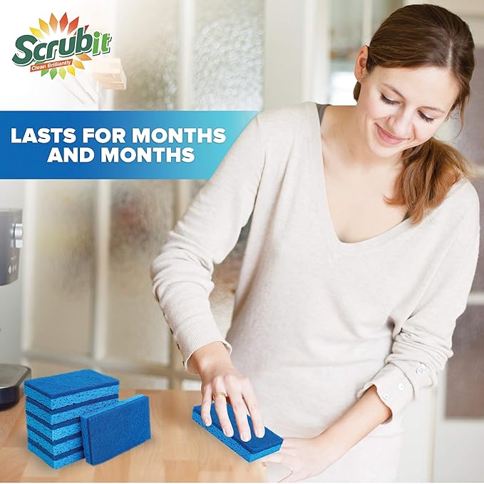 Scrubit Non-Scratch Cleaning Scrub Sponges- Scrubbing Dish Sponge Ideal for Washing Kitchen,Dishes, Bathroom &More – Dishwashing Sponge Along with A Thought Scrubber – 6 sponges