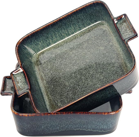 Ceramic Casserole Baking Dish - 16 Ounces Baking Dish for Oven, Lasagna Pans, Oven Safe Durable Bakeware for Kitchen Home Decor, Banquet and Dinner, Square 2 pieces 5.5 x 5.5 Inch