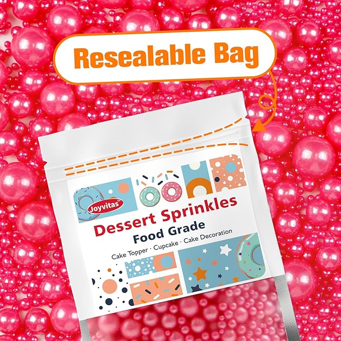Deep Pink Pearl Sprinkles, Edible Candy Sugar Pearls, 150g/5.29oz, Pink Sprinkles for Cake Decorating, Baking Cake Decorations, Ice Cream Toppers, Cupcakes, Wedding Party Chirstmas Supplies