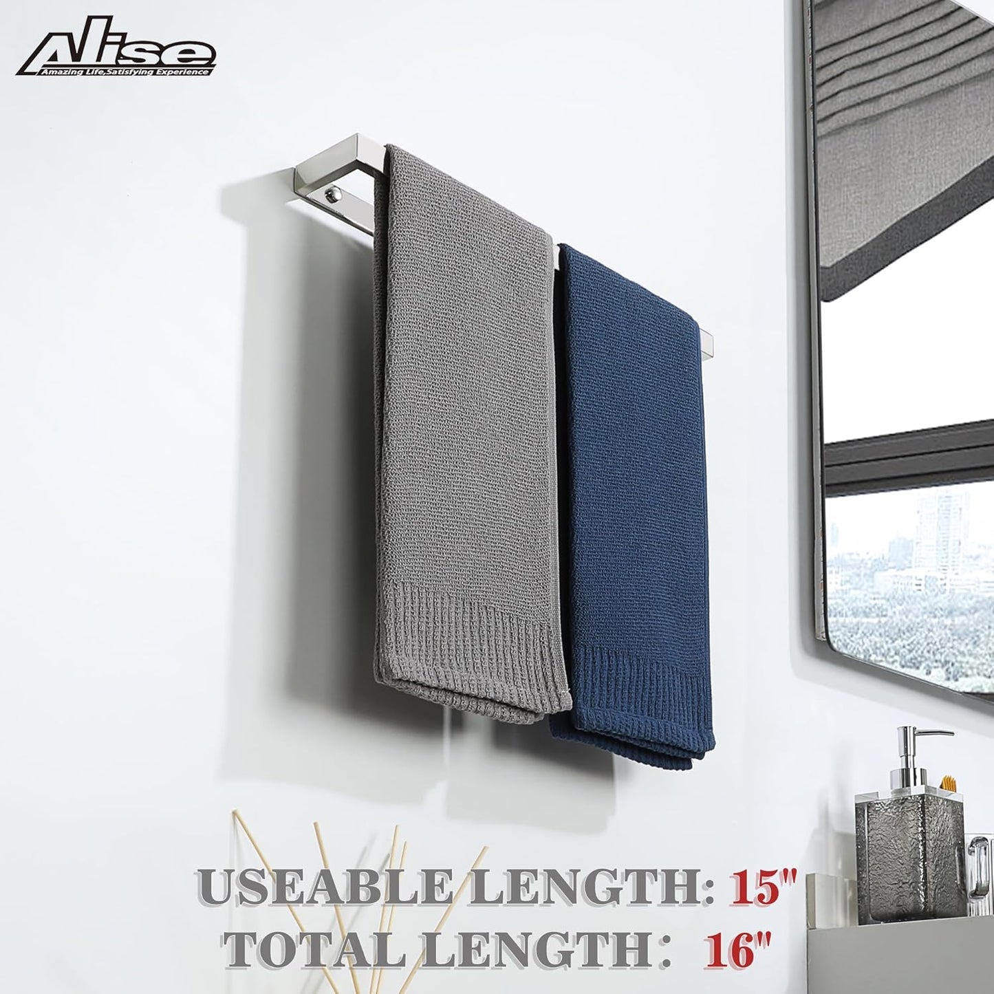 Alise Bath Towel Bar,Wall Mount Towel Holder Towel Rack Towel Hanger for Bathroom Lavatory,16 Inch SUS304 Stainless Steel Towel Rail,Polished Chrome GJF040-C