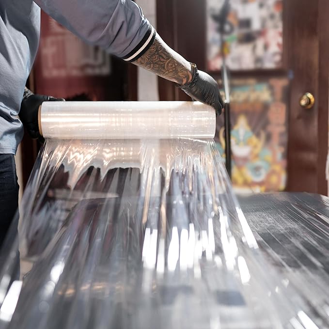 PSBM Stretch Wrap, 4 Pack, 17 Inch x 1476 Feet, 83 Gauge, Clear Plastic Cling, Cast Hand Stretch Film Rolls for Packaging Moving Packing Pallets