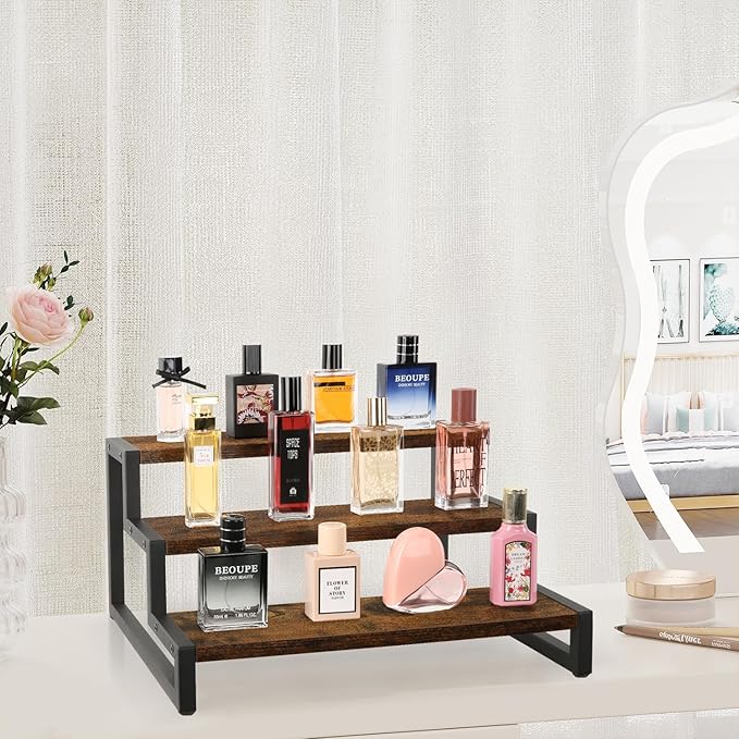 YINMIT Spice Rack Organizer for Countertop, 3 Tier Kitchen Counter Shelf, Wooden Tiered Display Stand Riser Shelf