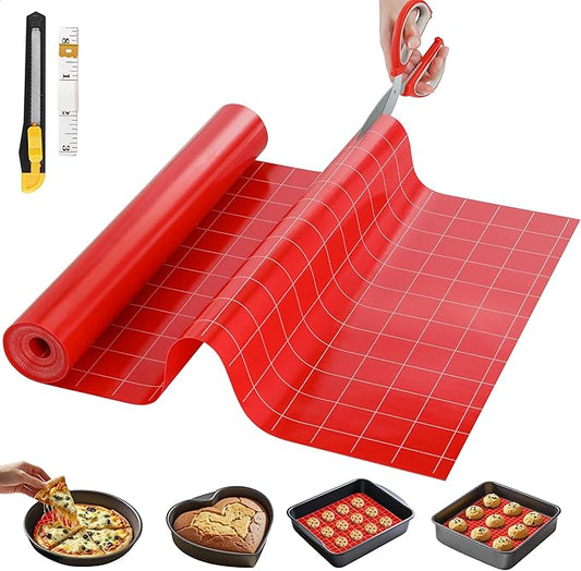 Silicone Baking Mat, 12 IN x 10 FT Free Cutting Baking Sheet,Non-Stick Reusable Dough & Pastry Mat,Non-Slip Silicone Mat Roll for Air Fryer Liner,Freeze Dryer,Oven Baking Pan,Kitchen Counter