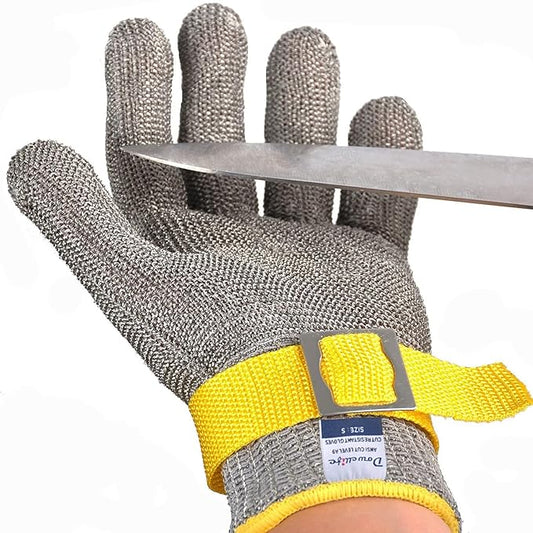 Dowellife ANSI A9 Cut Resistant Glove Food Grade, Stainless Steel Mesh Metal Knife Cutting Glove for Butcher Oyster Shucking Kitchen Mandoline Chef Slicing Fish Fillet (Medium)