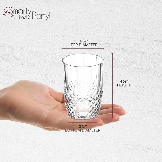 Smarty Had A Party 16 oz Clear Unbreakable Crystal Cut Tumblers Pack of 24, Elegant Disposable Plastic Cups for Cocktails, Parties, and Events