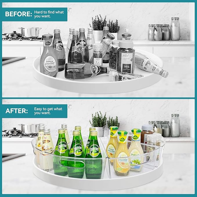 Oubonun Lazy Susan Organizers Set of 8, 11.6’’ x 10.2’’ x 4.1’' Plastic Transparent Kitchen Cabinet Storage Bins with Handle, 4.1" Deep Container, 1/8 Wedge - Food Safe, without BPA