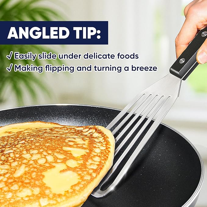 Newness Metal Fish Turner Spatula Stainless Steel for Kitchen Use, Small Griddle Egg Spatula, Flexible, Polished Metal, Corrosion Resistant, Kitchen Slotted Turner with Thin Edge Ideal for Turning,11"