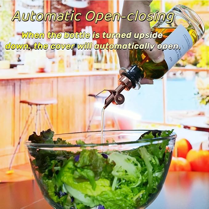 Olive Oil Dispenser Spout, Weighted Liquor Pour Spout, Dispenser Spout, Stainless Steel Automatic Pour Spouts for Liquor Bottles, Oil Bottles, Vinegar, Syrup and Alcohol 2 Pack Rose Golden