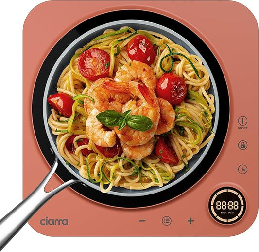 CIARRA CATIH1A-O Portable Induction Cooktop, Slim Single Electric Countertop Burner with Sensor Touch and Digital time, Orange