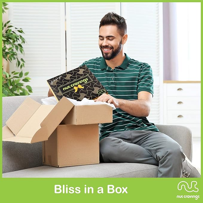 NUT CRAVINGS - Mixed Nuts Gift Basket in Black Gold Box (4 Assortments) Food Arrangement, Healthy Snack Care Package, Food Assortments