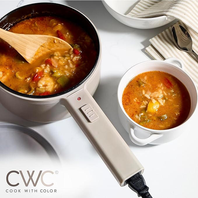 COOK WITH COLOR Electric Hot Pot, 1.6L Mini Cooker, 700W Power, Non-Stick Surface, Thermal Cut-Out Protection, Perfect for Rice, Noodles, Soups, Stews, Dorms, Apartments, and Small Kitchens, Goat/Mink