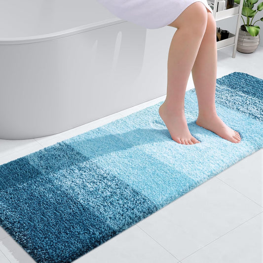 OLANLY Bathroom Runner Rugs 59x20, Extra Soft Absorbent Microfiber Bath Rugs, Rubber Backing, Quick Dry, Washable Bath Mats for Bathroom Floor, Tub and Shower, Home Decor Accessories, Peacock Blue