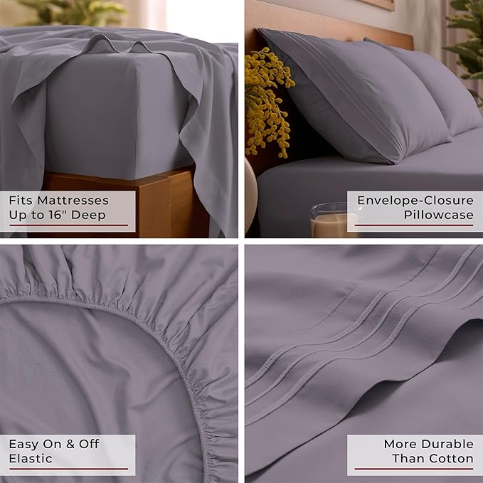 Mellanni Full Sheets Set - 4 PC Iconic Collection Bedding - Hotel Luxury, Extra Soft, Cooling Bed Sheets - Wrinkle, Fade, Stain Resistant (Full, Hazy Lilac)