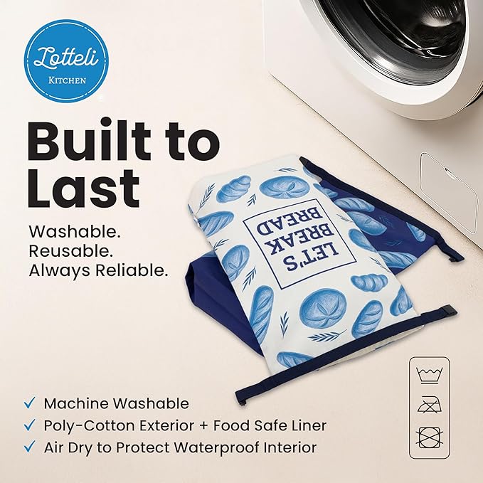 LOTTELI Reusable Bread Bags for Homemade Loaves – 2 Pack Cloth Sourdough Bread Bags - Freezer Storage with Zipper, Buckle & Date-Label Pocket - Eco-Friendly & Washable