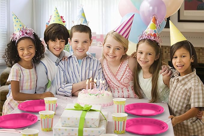 Exquisite Party Solids Hot Pink Plastic Plates For Party 9" Hot Pink Disposable Plates Heavy Duty Supplies 100 Pcs Plastic Dinnerware Sets Heavy Duty 350 GSM Disposable Dinnerware Set