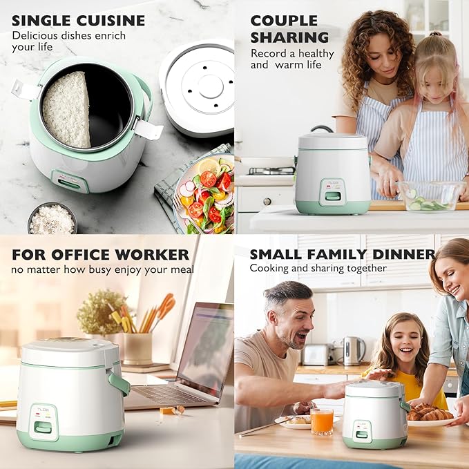 TLOG Mini Rice Cooker 2-Cup Uncooked(4-Cup cooked), Healthy Non-stick Coating 1.2L Small Rice Maker for 1-3 People, Portable Travel Fast Cooker with Steam Tray, Rice Maker for Grains, White Rice, Oatmeal, Veggies