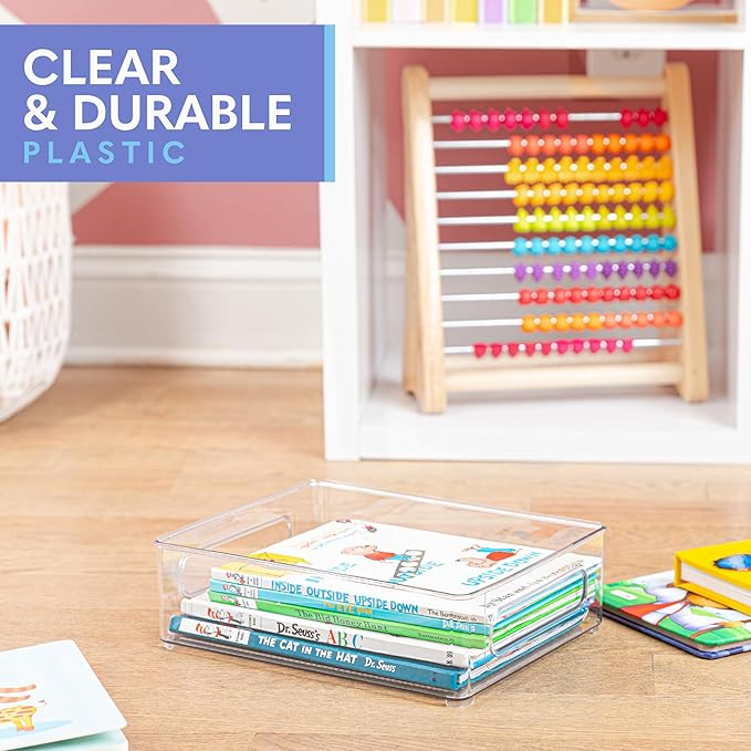 Plastic Food Storage 2 pack Clear Container Bin with Handles for Organizing Kitchen, Pantry, Refrigerator, Freezer, Pantry, Cabinet, Closet, Bathroom. Stackable 10”x8”x3”