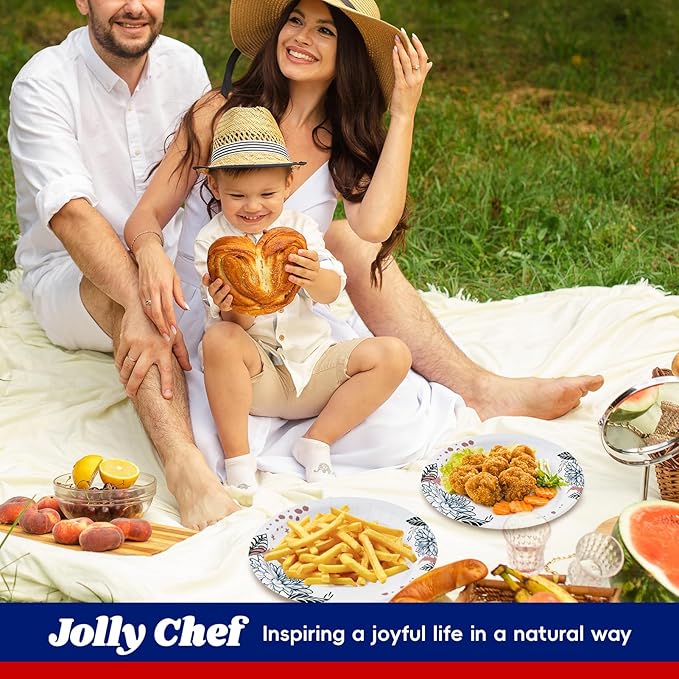 JOLLY CHEF 𝟭𝟰𝟬 𝗖𝗼𝘂𝗻𝘁 𝗣𝗮𝗽𝗲𝗿 𝗣𝗹𝗮𝘁𝗲𝘀 𝟭𝟬 𝗶𝗻𝗰𝗵 Soak Proof, Cut Proof, Heavy Duty Flower Printed Disposable Paper Plates for Everyday Use