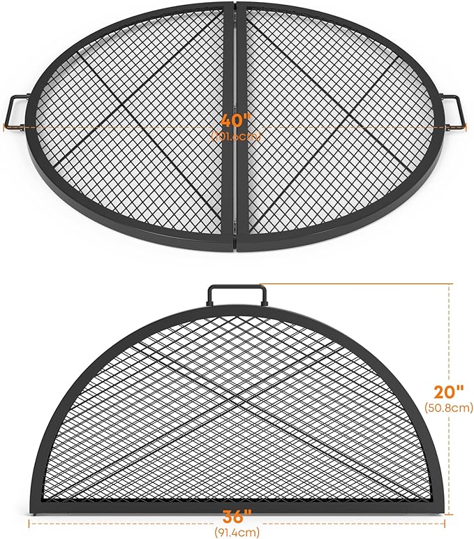 Stanbroil X-Marks Fire Pit Cooking Grill Grates, Foldable Round Cooking Grate with Handles, 36 Inch Portable Outdoor Campfire BBQ Grill, Black