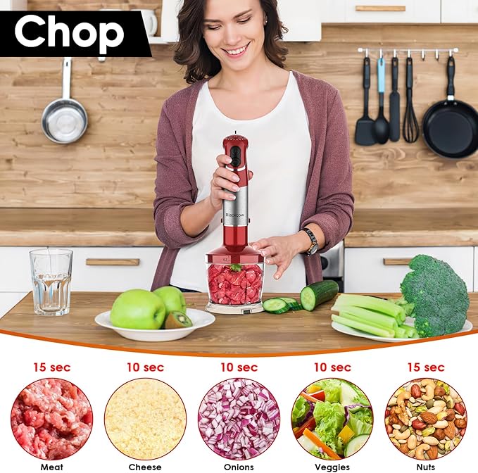 Multi-Use 5 in 1 Immersion Blender 3.0, BPA-Free, 800W 12 Speed Hand Blenders for Kitchen, Copper Motor Stainless Steel Blade Emulsion Blender Handheld with Chopper, Whisk and Frother, Red