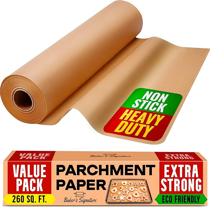 260 Sq.Ft Unbleached Parchment Paper for Baking – Roll with Cutter, Heavy Duty Non-Stick Brown Parchment for Baking, Cooking, Grilling, Steaming and Air Fryer, 15in x 210ft by Baker’s Signature